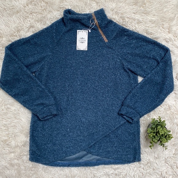 LaMode Fleece Zip Neck Pullover 💗 Blue - Picture 5 of 15